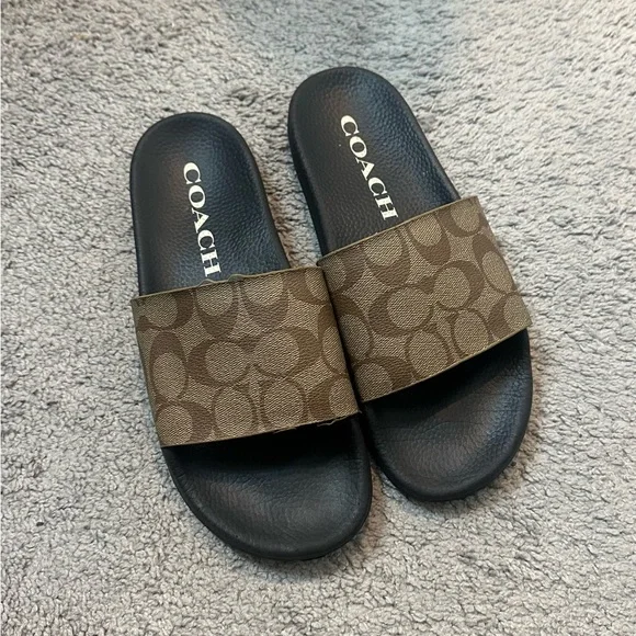 Coach Shoes Coach Signature Brown And Black Slides Poshmark